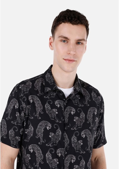 Colin's Colins Regular Fit Shirt Neck Baskılı Erkek Siyah Kısa Kol Gömlek Cl1067580 Q1.v1 Blk Siyah