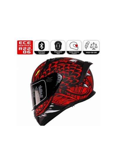 M801 Snake Draglax Kırmızı Motosiklet Kaskı Spoiler Mod Güneş Vizörlü Full Face Kask Çok Renkli
