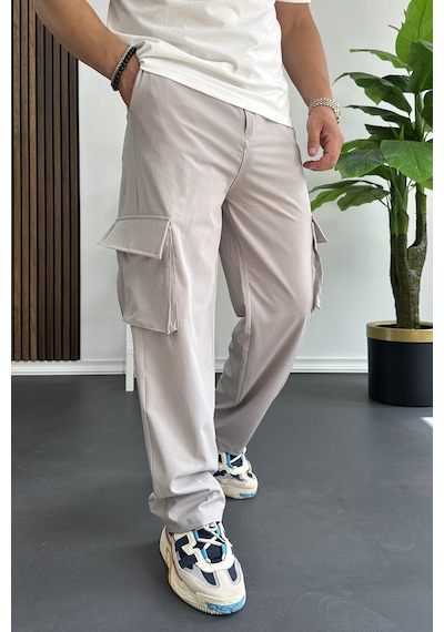 Edwoxmen Erkek İnce Baggy Kalıp Kargo Pantolon Gri Edw173-gri Gri