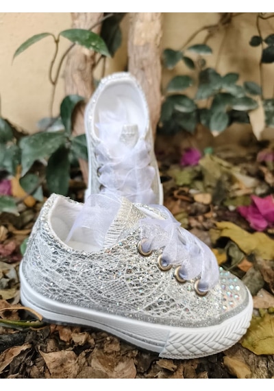 Scarpe Magiche Kristal Prenses Spor Ayakkabı 31-35 Numara Arası Işıksızdır Gümüş
