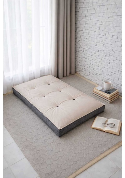 Düğmeli Yer Minderi 60x120 Krem