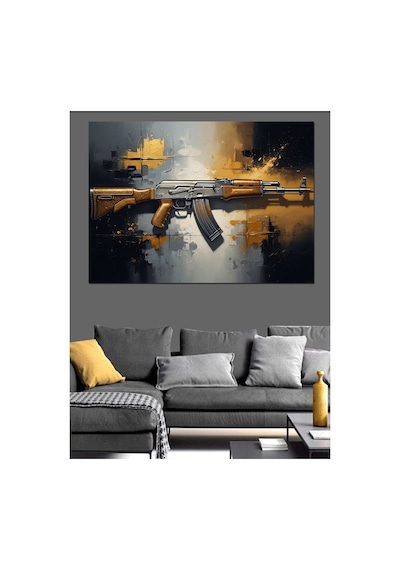 Soyut Zemin Üzerine Modern Silah Yağlı Boya Dokulu Kanvas Tablo Canvas Tablosu