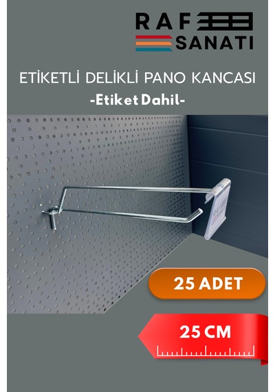 Etiketli Delikli Pano Kancası 25 Cm 25 Adet Tel Askı Kancası Delikli Panel Raf Askısı Fon Kancası Etiketli Metalik