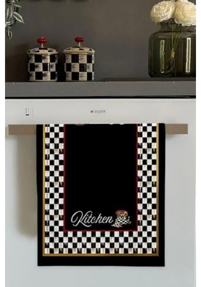 Siyah Dama Desen Fırın Mutfak Havlusu 30x50cm Açık Bej