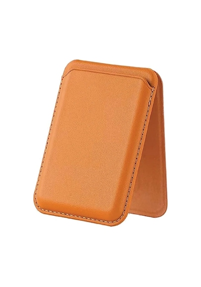 Bix Tmw4 Apple Uyumlu iPhone Magsafe  Deri Cüzdan Manyetik Kartlık Standlı Katlanabilir Gold Kahverengi Kahverengi