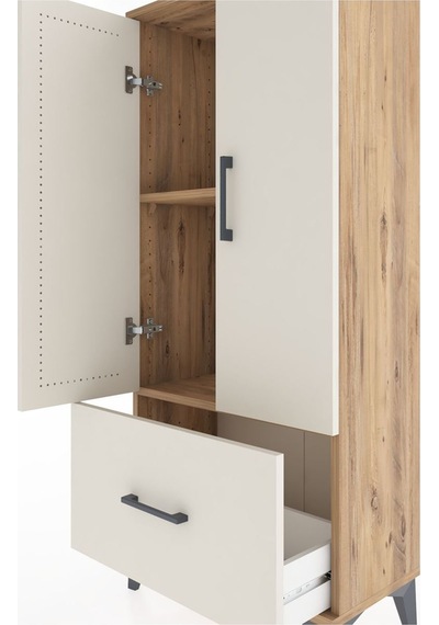Hyperion Dolap 2 Raflı Tek Çekmeceli 2 Kapaklı 60x44x134 Çam-... Çam