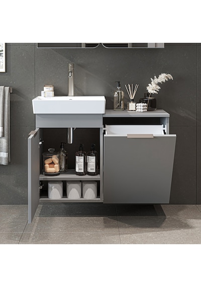 Dubai Kapaklı Ve Sepetli 92.2 Cm Mdflam Banyo Dolabı, Lavabolu Banyo Alt Dolabı Kül Gri Dubai Kapaklı Ve Sepetli 92.2 Cm Mdflam Banyo Dolabı, Lavabolu Banyo Alt Dolabı Kül Gri
