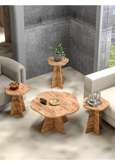 Orta Sehpa Ve Zigon Sehpa 4 Lü Set Dekoratif Yuvarlak Sehpa Yan Sehpa Masa Çiçek Formlu Kahverengi Orta Sehpa Ve Zigon Sehpa 4 Lü Set Dekoratif Yuvarlak Sehpa Yan Sehpa Masa Çiçek Formlu Kahverengi