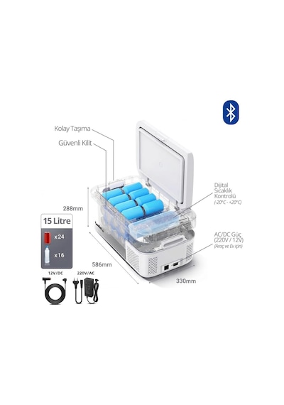 Clk15b 12/24volt/ 220volt 15 Litre Kompresörlü Bluetooth Bağlantılı Oto Buzdolabı