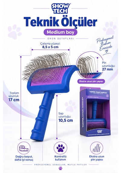 Showtech Tuffer Than Tangles Ekstra Uzun Kedi & Köpek Tarama Fırçası Medium