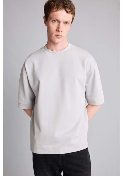 Defacto Loose Fit Bisiklet Yaka Kısa Kollu Ağır Kumaş Basic Açık Gri Tişört B4844ax26augr253 Gri-gr253