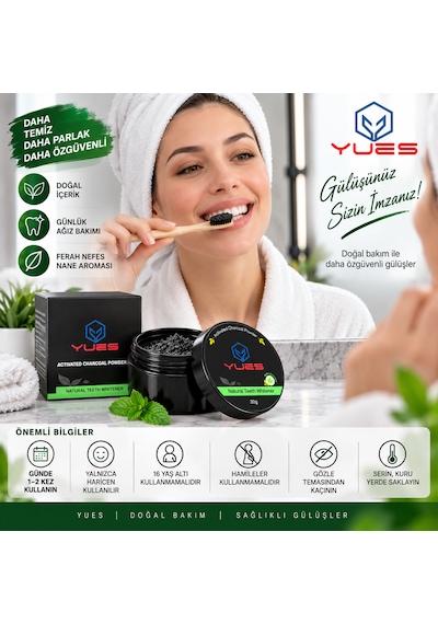 Yues Aktif Karbon Diş Beyazlatma Tozu Nane Aromalı 30 G