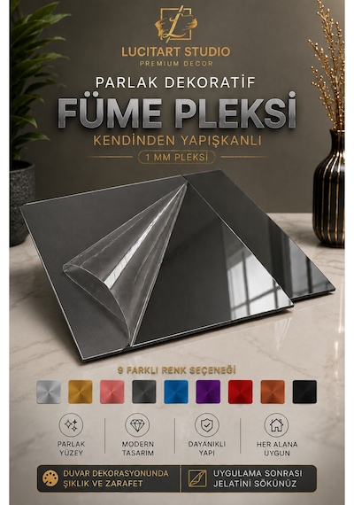 Lucitart Kendinden Yapışkanlı Parlak Dekoratif Pleksi Kare Duvar Paneli 9 Renk Seçeneği Modern Duvar Dekoru Füme Lucitart Kendinden Yapışkanlı Parlak Dekoratif Pleksi Kare Duvar Paneli 9 Renk Seçeneği Modern Duvar Dekoru Füme