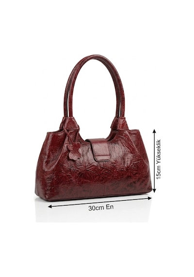 Levano Leather Premium Hakiki Dana Derisi Kadın Bordo Omuz Çantası - Parlak Dokulu Şık Ve Günlük Deri Çanta Kırmızı
