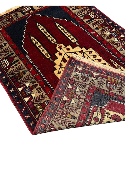 El Dokuma Sıfır Adana Yörük Halısı 100x150 Krem Kırmızı %100 Kök Boya Yün Halı