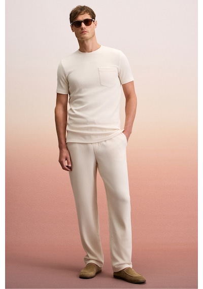 Grımelange ERNO Erkek Beli Lastikli Yanları Cepli Relaxed Krem Pantolon