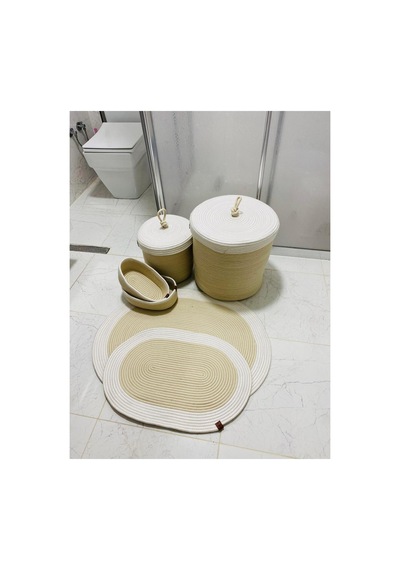 Jüt,hasır,6 Li,banyo Paspas Takımı,bohem Tarzı Banyo Takımı,iskandinav Paspas/sepet Krem Jüt Krem Jüt