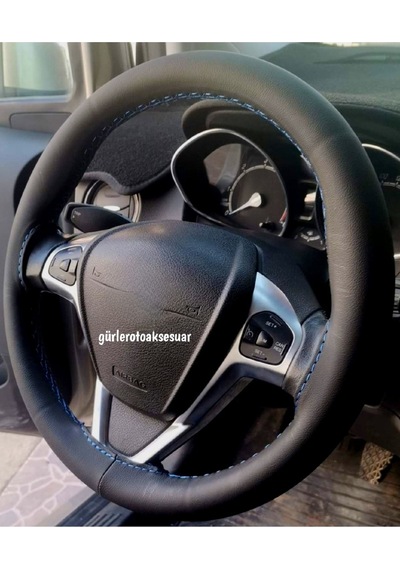 Ford Focus 3 Uyumlu Dikmeli Direksiyon Kılıfı Soft Siyah Deri Mavi Ipli A+plus 38 10.5cm