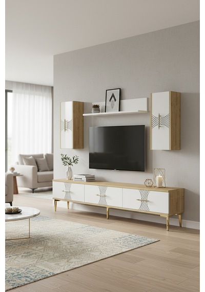Tvr1832dbg Slim Tv Ünitesi Takımı Safirmeşe-beyaz-gold 180cm