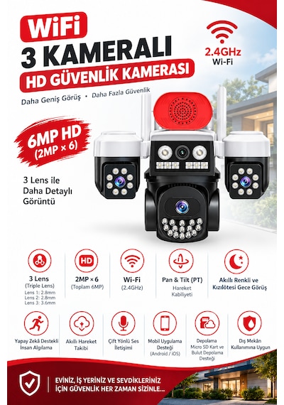Linadex Lx-8979w Wifi 3 Kameralı Hd Güvenlik Kamerası