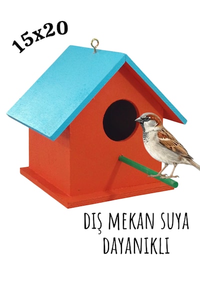 Ahşap Kuş Evi Kuş Yuvası Muhabbet Kuşu Dış Mekan Suya Dayanıklı 15x15x20 Cm