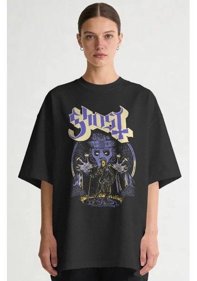 Ghost Rock Metal Müzik Grubu Baskılı Unisex Oversize Premium Tişö Siyah