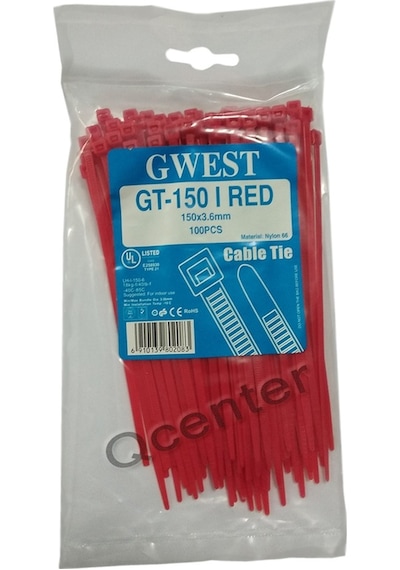 Gwest 3.6X150Mm 15Cm Renkli Plastik Kablo Bağı 100 Adet Kırmızı
