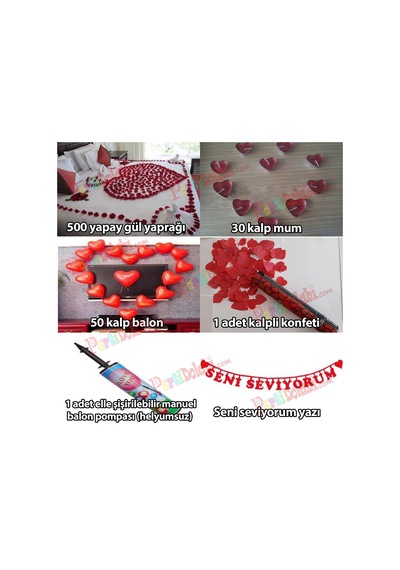 Evlilik Teklifi 500 Gül Yaprağı+ 30 Kalp Mum+ 50 Balon+ 1 Konfeti