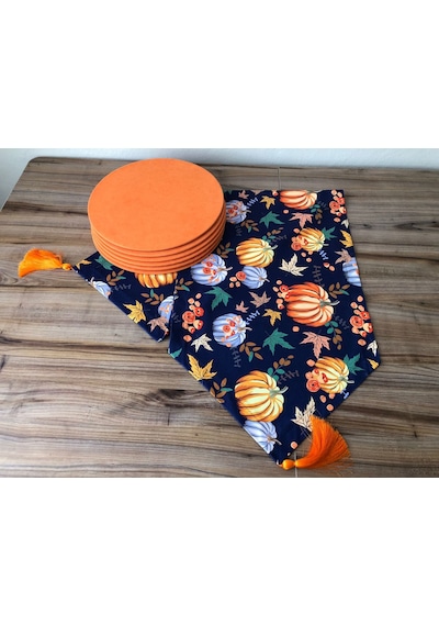 Balkabağı Desenli Runner & Supla Çok Renkli