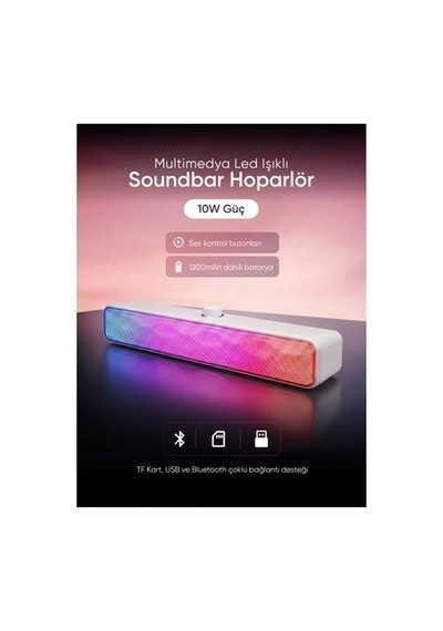 Mikado Md-sbt31 Beyaz 5w 2 1200mah Bt,rgb,tf Card,type-c ,usb Soundbar