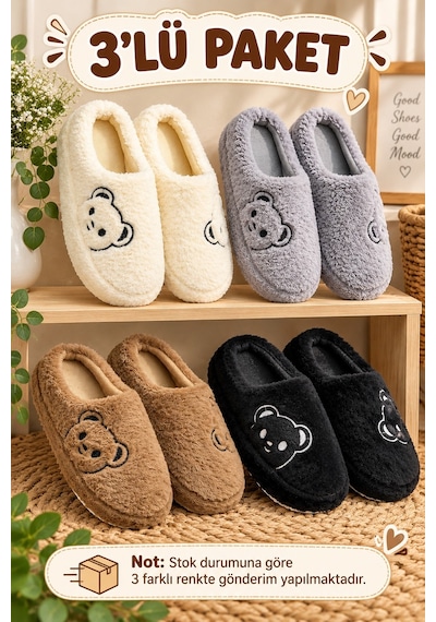 Modafrato 3'lü Paket Fluffy Aycık Kapalı Kadın Terlik Ev Terliği Yumuşak Ve Rahat Ses Yapmayan Taban Paket Ürün Modafrato 3'lü Paket Fluffy Aycık Kapalı Kadın Terlik Ev Terliği Yumuşak Ve Rahat Ses Yapmayan Taban Paket Ürün