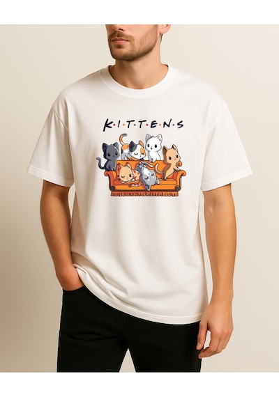 Hugo Boss Kittens Baskılı T-shirt Beyaz