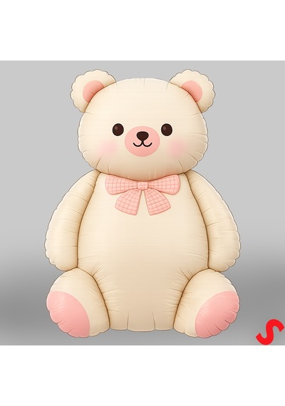 Papyonlu Ayıcık Folyo Balon, 90 Cm X 65 Cm - Krem Çok Renkli