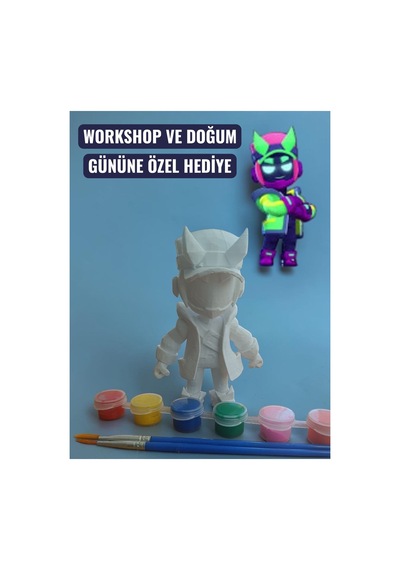 3d Fang Hacker Figür Boyama Seti - Kendin Boya Hobi Ve Etkinlik Seti - Akrilik Boya + 2 Fırça