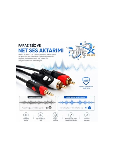 Tr Px-aux15r 1.5 Metre 3.5mm Aux To 2 Rca Ses Kablosu, Telefon Laptop Pc Tablet Ses Çıkışını Amfi Hoparlör Tv Ses