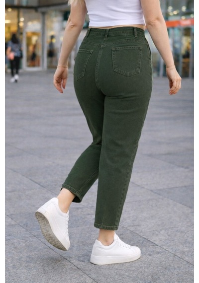Cedy Denim Mom Fit Jean Büyük Beden Yüksek Bel Carrot Kesim Dar Paça Pileli Esnek Kot Pantolon C600 Haki