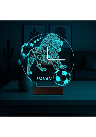 Luvivia Aslan Futbol Taraftar Özel Saatli 3d Lamba - Masa Gece Lambası Şeffaf
