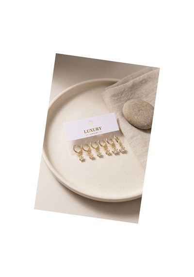 Yıldız Zirkon Taşlı Gold Renk Pirinç Set Küpe Tj-bkp11992 Evimdeyokyok