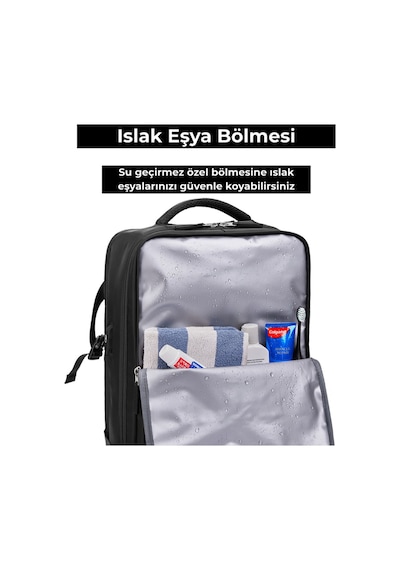 Su Geçirmez 16" İnç 30l Ayakkabı Bölmeli Seyahat Sırt Çantası - Laptop Bölmeli, Usb Şarj Girişli Siyah