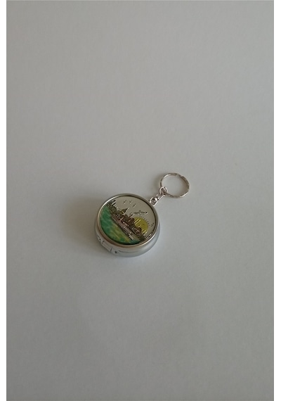 Mini Cep Küllüğü Anahtarlıklı - Taşınabilir Cep Küllüğü 5cm - İstanbul Desenli Kapaklı Metal Mini Kül Tabağı