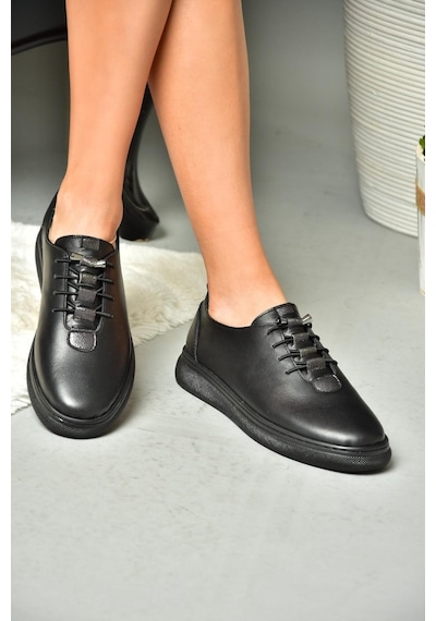 Fox Shoes P555461003 Siyah Hakiki Deri Kadın Spor Ayakkabı Sneakers Siyah