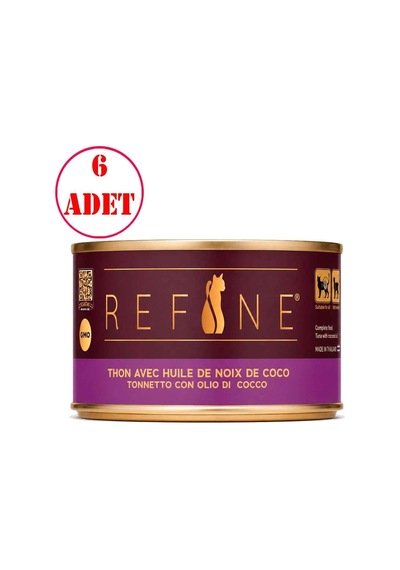 Refine Kısırlaştırılmış Kedi Konservesi Hindistan Cevizi Yağlı Ton Balıklı 85 Gr 6 Ad