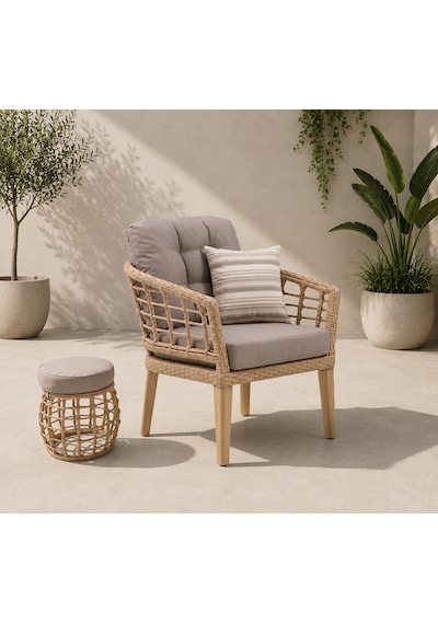 Rattan Bahçe Ve Balkon Mobilyası Tiena Model 3+1+1 Krem