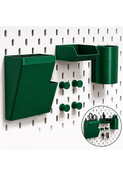 Pegboard Duvar Düzenleyici Organizer Seti Kalemlik, Çok Amaçlı Kutu, Mini Raf Ve Askılık Modüllü Modüler Duvar Organizasyon Sistemi Yeşil