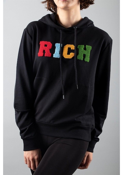 Siyah 2 Iplik Kapüşonlu Sweatshirt Çok Renkli