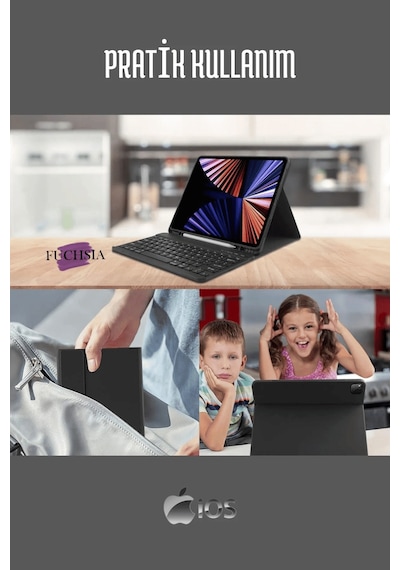 Apple Uyumlu iPad  11. Nesil A16 2025 Touch Padli Bluetoothlu Klavyeli Standlı Fuchsia Tablet Kılıfı Klavyeli Kılıf