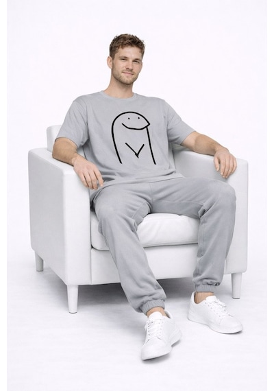 Sevgili Kombini Çift Tişört Oversize Unisex Matching Couple Minim Antrasit