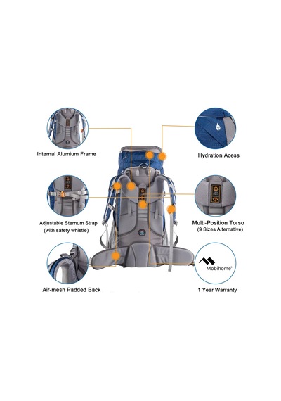 Mobihome Hiking Sırt Çantası 60 Litre Mavi