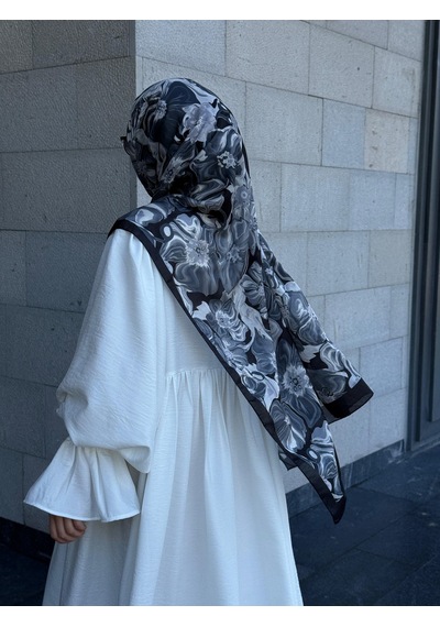Qalortex Scarf Pamuklu Mimoza Desen Şal- Siyah/beyaz SİYAH-BEYAZ