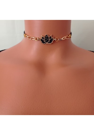 miyuki lotus çiçekli choker Altın
